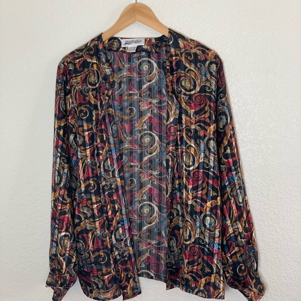 Vintage | Paisley polyester button up blouse size 16 extra large
